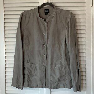Eileen Fisher linen jacket small button lagenlook mandarin collar